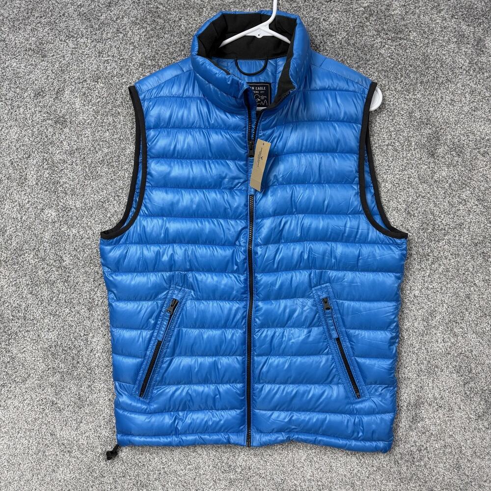 American Eagle Outfitters Vest Mens Small Blue Quilted Puffer Full Zip Outdoor
